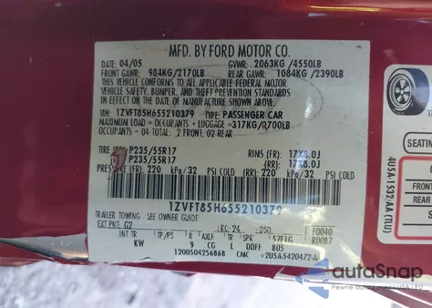 2005 Ford Mustang Gt z USA, uszkodzony, nr VIN 1ZVFT85H655210379